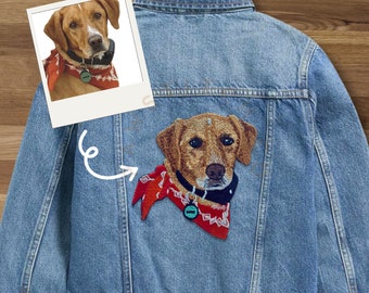 The Ultimate Custom Large Pet Portrait Embroidered Denim Jacket, Dog Embroidery, Personalized Gifts, Dog Gift, Cat Gift, Animal Gift