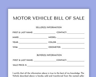 Motor Vehicle Bill of Sale. blank auto bill of sale, motor vehicle bill of sale template. motor vehicle bill of sale printable form. 2026