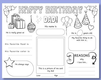 Happy Birthday Dad Coloring Page. Printable All About Dad Fill In Template, happy birthday papa. coloring printable happy birthday dad
