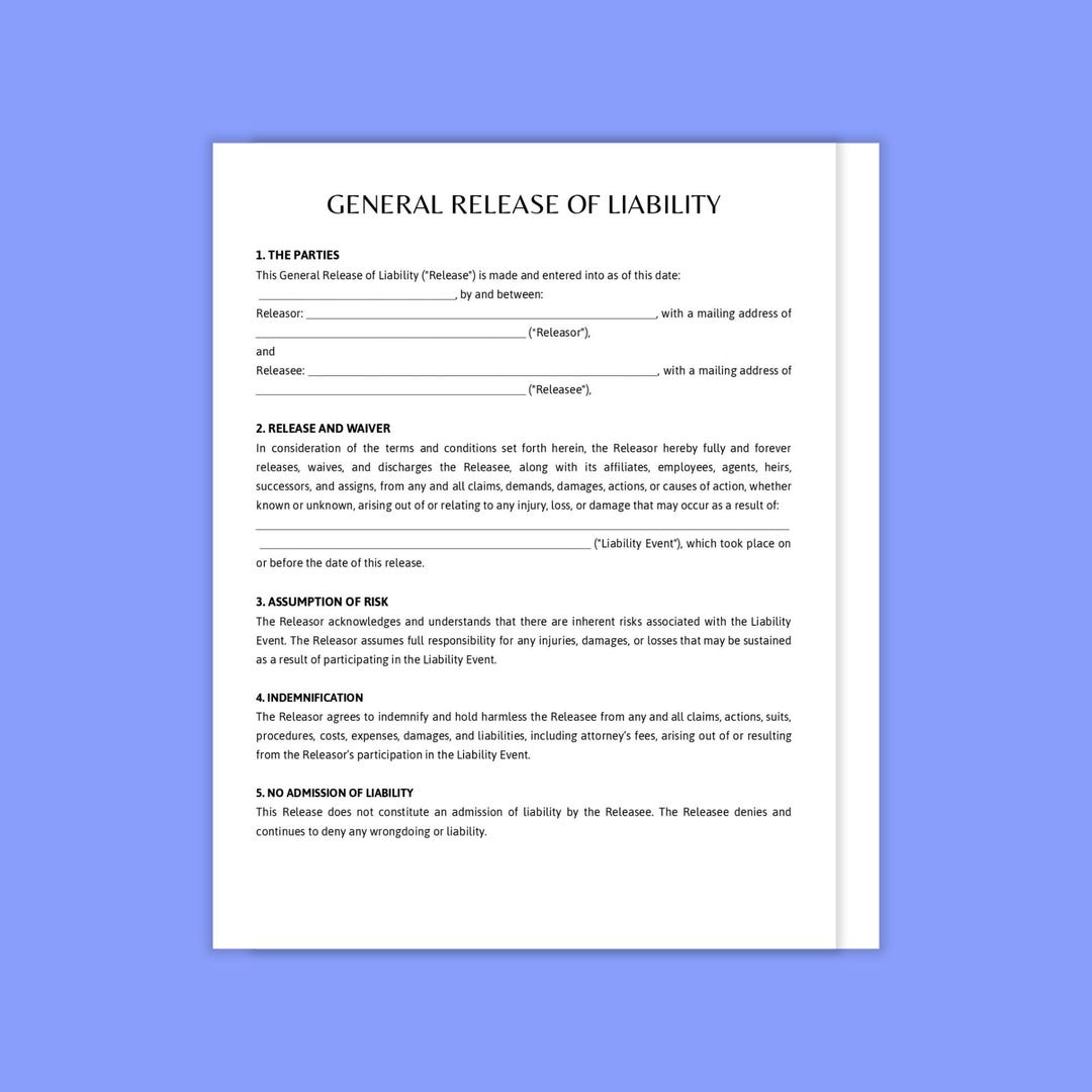 General Release of Liability. General Release of Liability Form ...