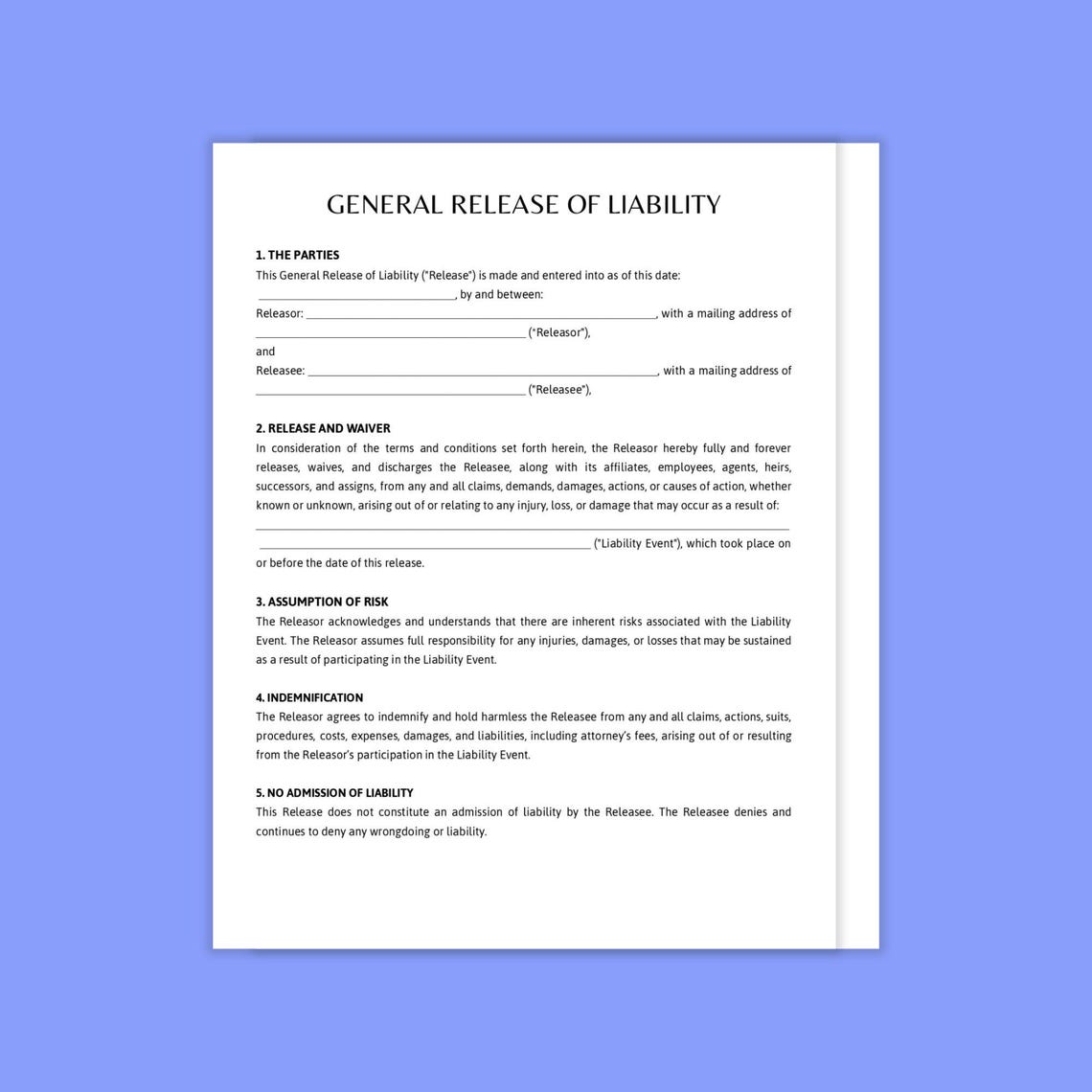General Release of Liability. General Release of Liability Form ...