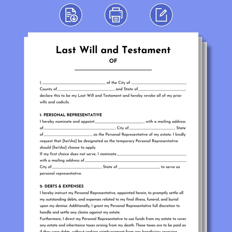 Last will and testament editable last will and testament template