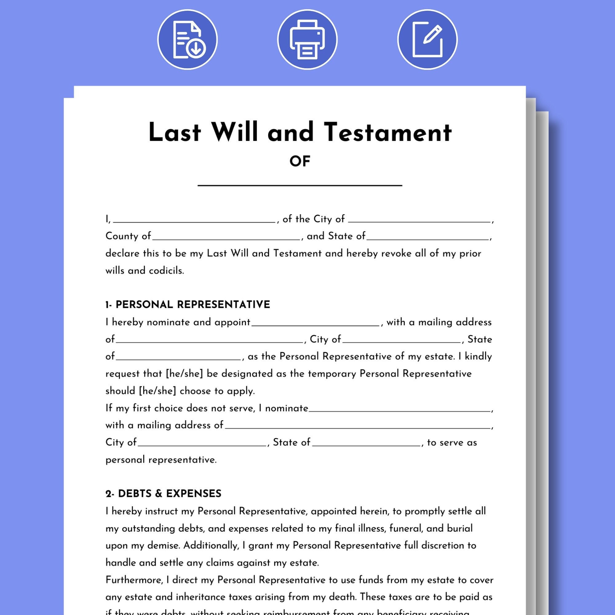 Last will and testament editable last will and testament template