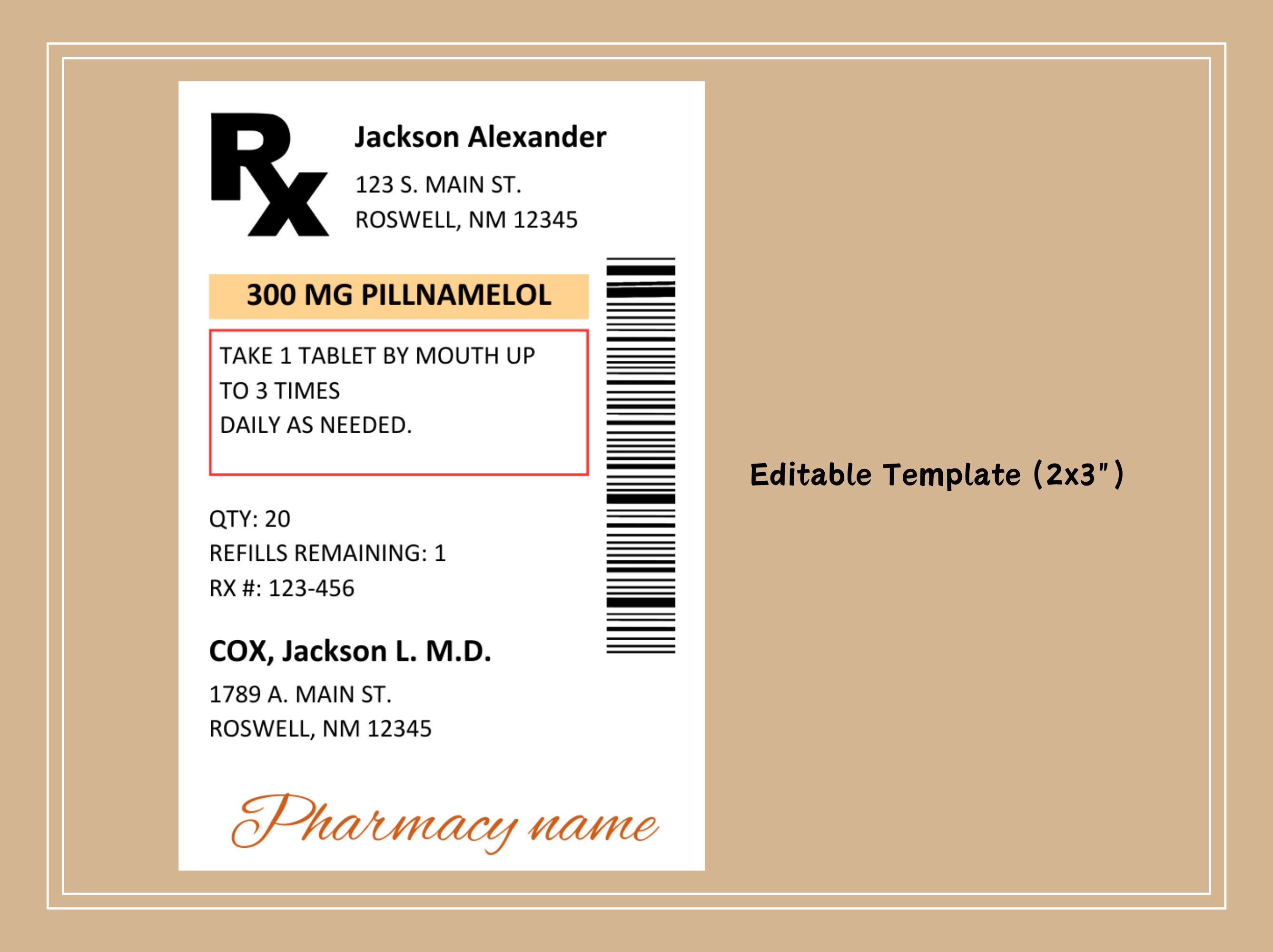 Prescription Label Template, Editable RX Bottle Label, Fun Pill Bottle