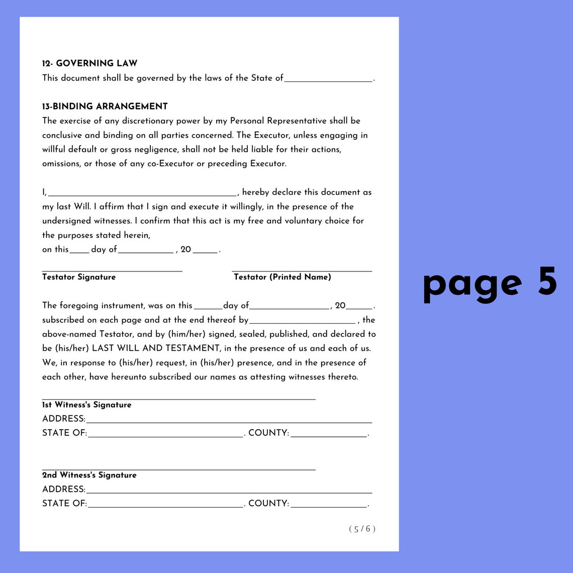 Last Will and Testament. Editable Last Will and Testament Template. Printable Last Will and ...