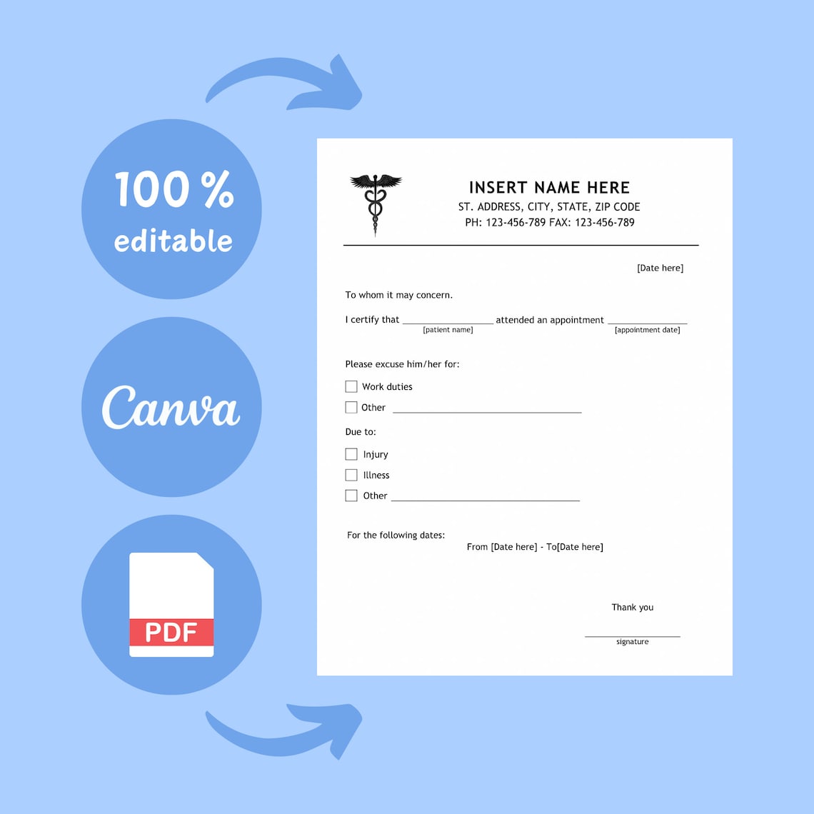 Fillable Doctors Note for Work Doctor Excuse Note Drs Note Etsy