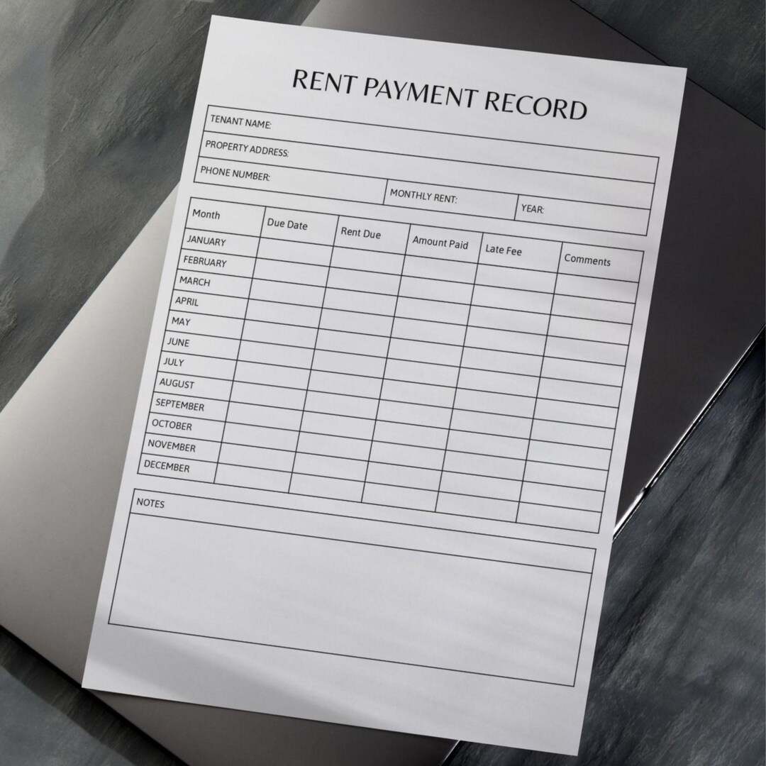 Rent Payment Ledger. Printable Rental Ledger Template. Monthly Rent ...