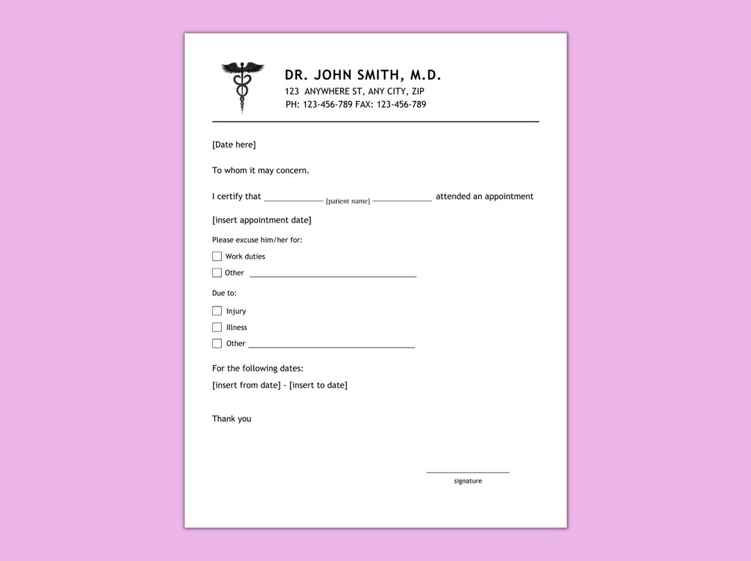 Fillable Doctors Note for Work Doctor Excuse Note Drs Note - Etsy