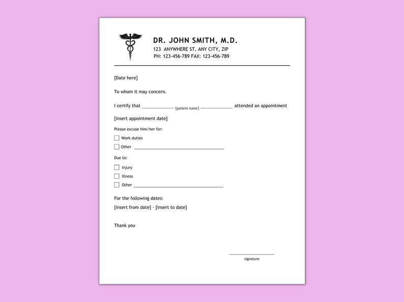 Fillable Doctors Note for Work Doctor Excuse Note Drs Note - Etsy
