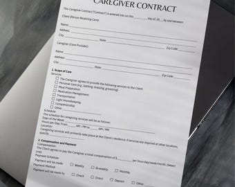 Caregiver contract agreement. Home care agreement template. Caregiver contract template, Caregiving Contract. Home care contract template