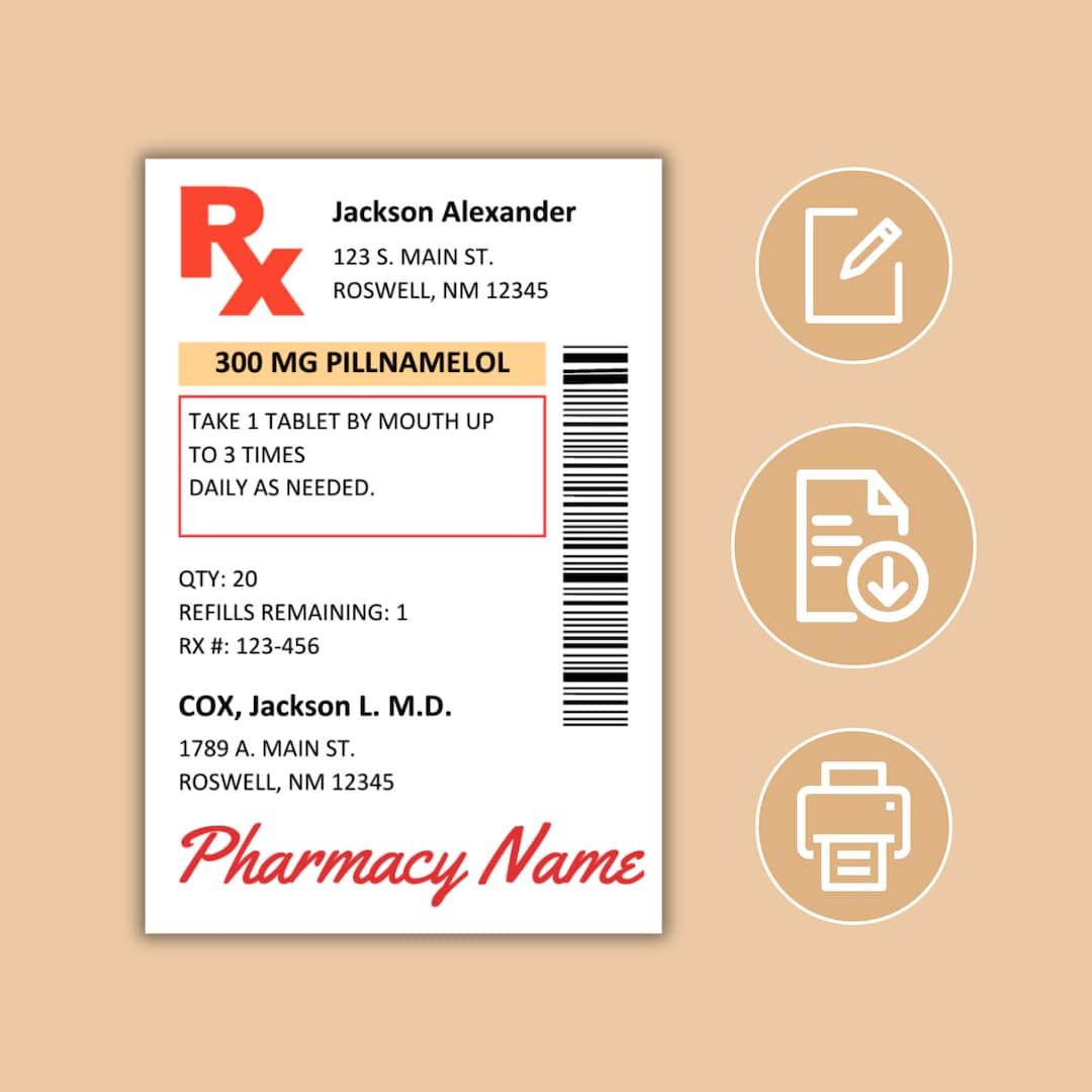 Prescription Label Template, Editable RX Bottle Label, Fun Pill Bottle