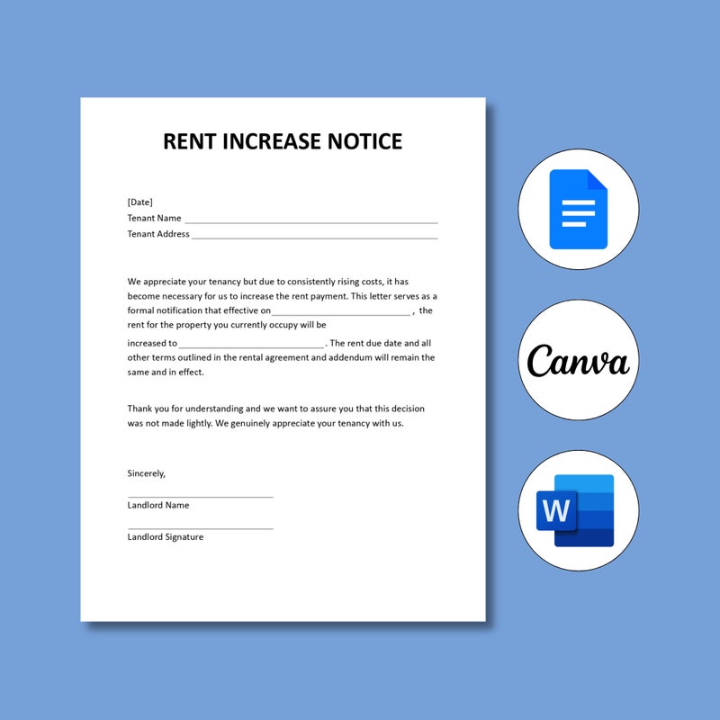 Printable Rent Increase Form.pdf Rental Increase Template - Etsy