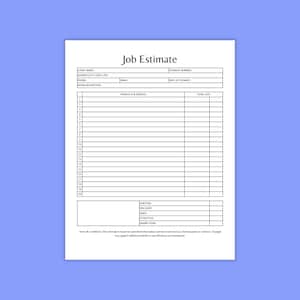 Editable Job Estimate Template. Work estimate template. Construction, Business Job Estimate Spreadsheet. Printable Job Estimate Form, Word