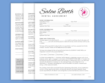Professional Salon Booth Rental Contract. Editable Booth Rental Agreement. Salon Chair Rental, Salon Lease, Salon booth rental contract