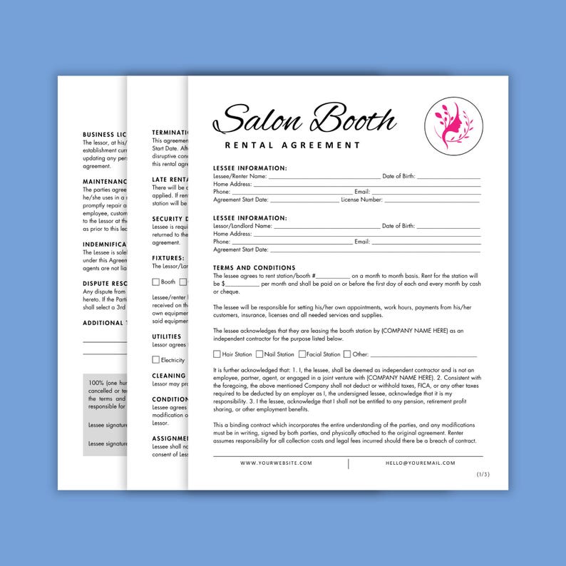 Professional Salon Booth Rental Contract, Editable Booth Rental Agreement, Salon Station, Spa Rental, Salon Chair Rental, Salon Lease, Canva. Salon booth rental agreement, booth rental contract, salon lease agreement