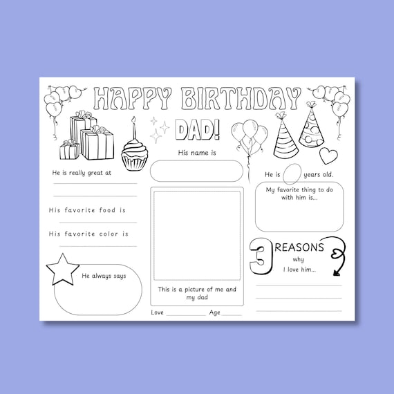 Happy Birthday Dad Coloring Page. Printable All About Dad Fill In Template, happy birthday papa. coloring printable happy birthday dad