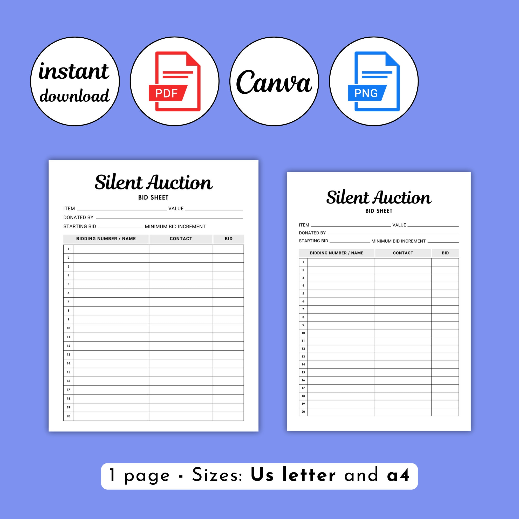 Editable Silent Auction Bid Sheet. Silent Auction Sign up Sheet ...