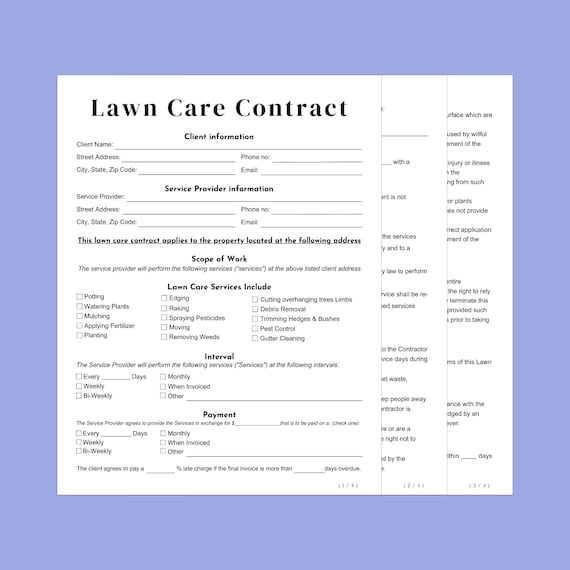 Lawn Care Agreement, Service Contract, Agreement Template, Landscaping Contract, Editable Template, Garden Care Agreement, Lawn care bid
