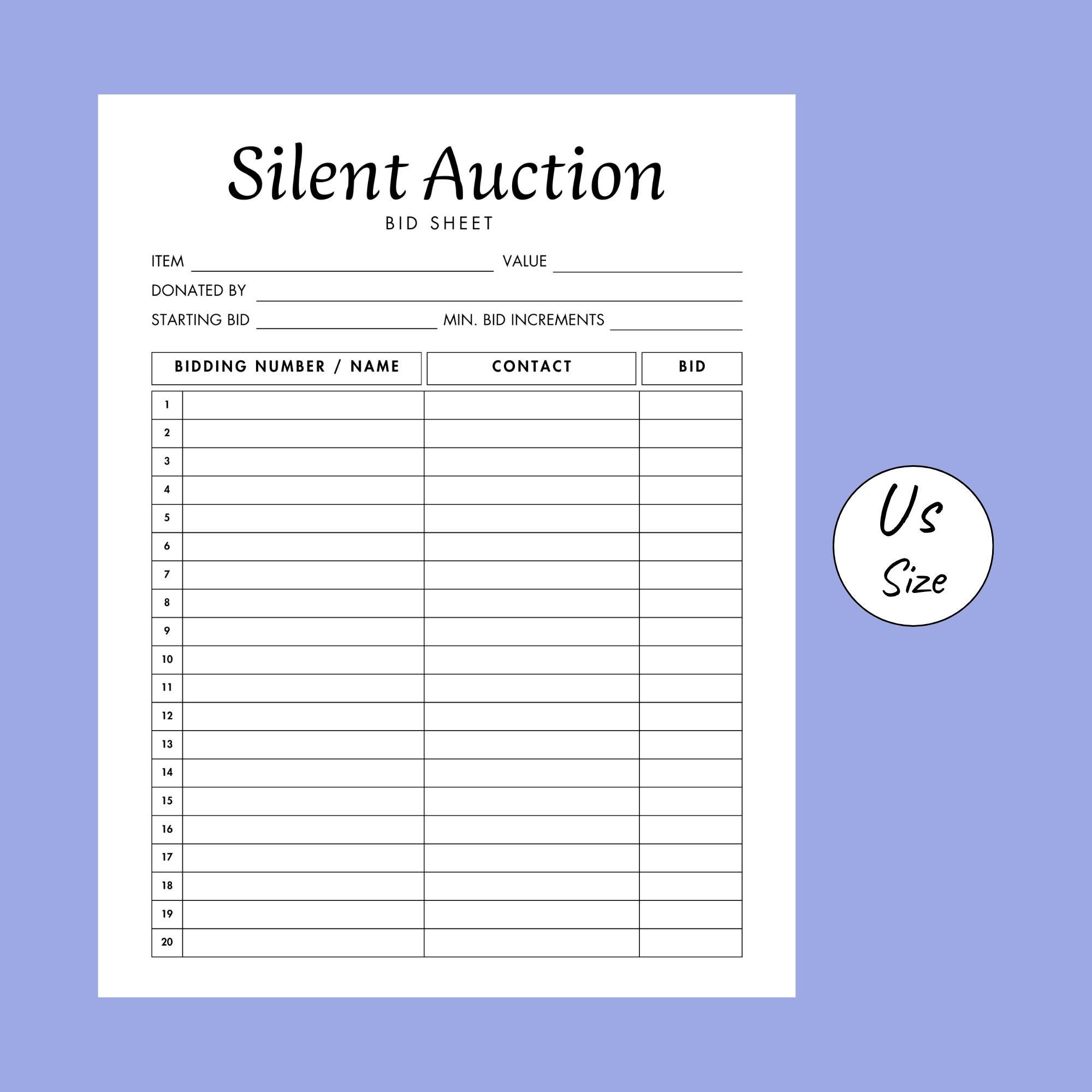 Editable Silent Auction Bid Sheet. Silent Auction Sign up Sheet ...