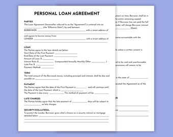 Modello di contratto di prestito personale. Contratto di prestito personale stampabile, contratto di prestito. Contratto di prestito personale modificabile. Contratto di prestito semplice