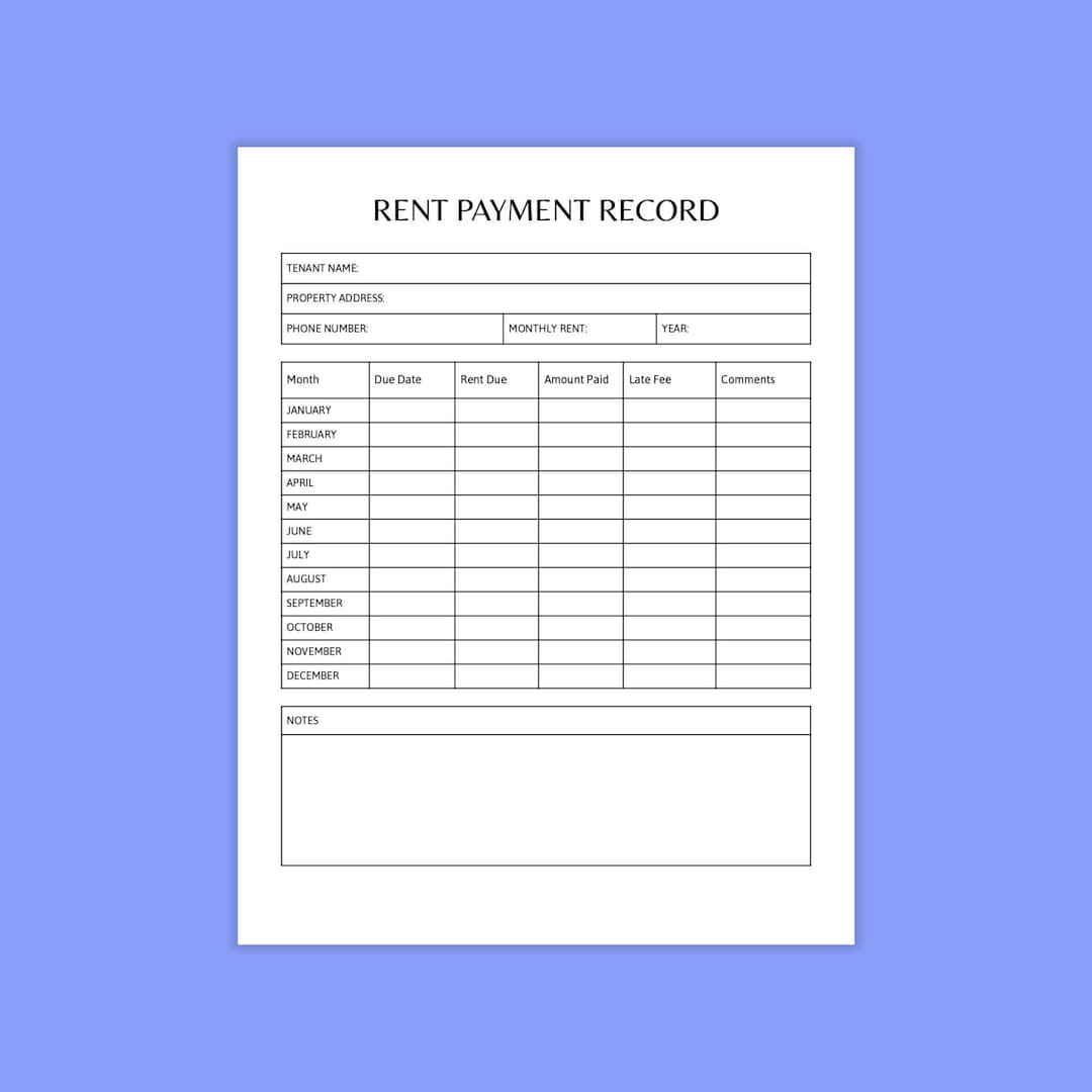Rent Payment Ledger. Printable Rental Ledger Template. Monthly Rent ...