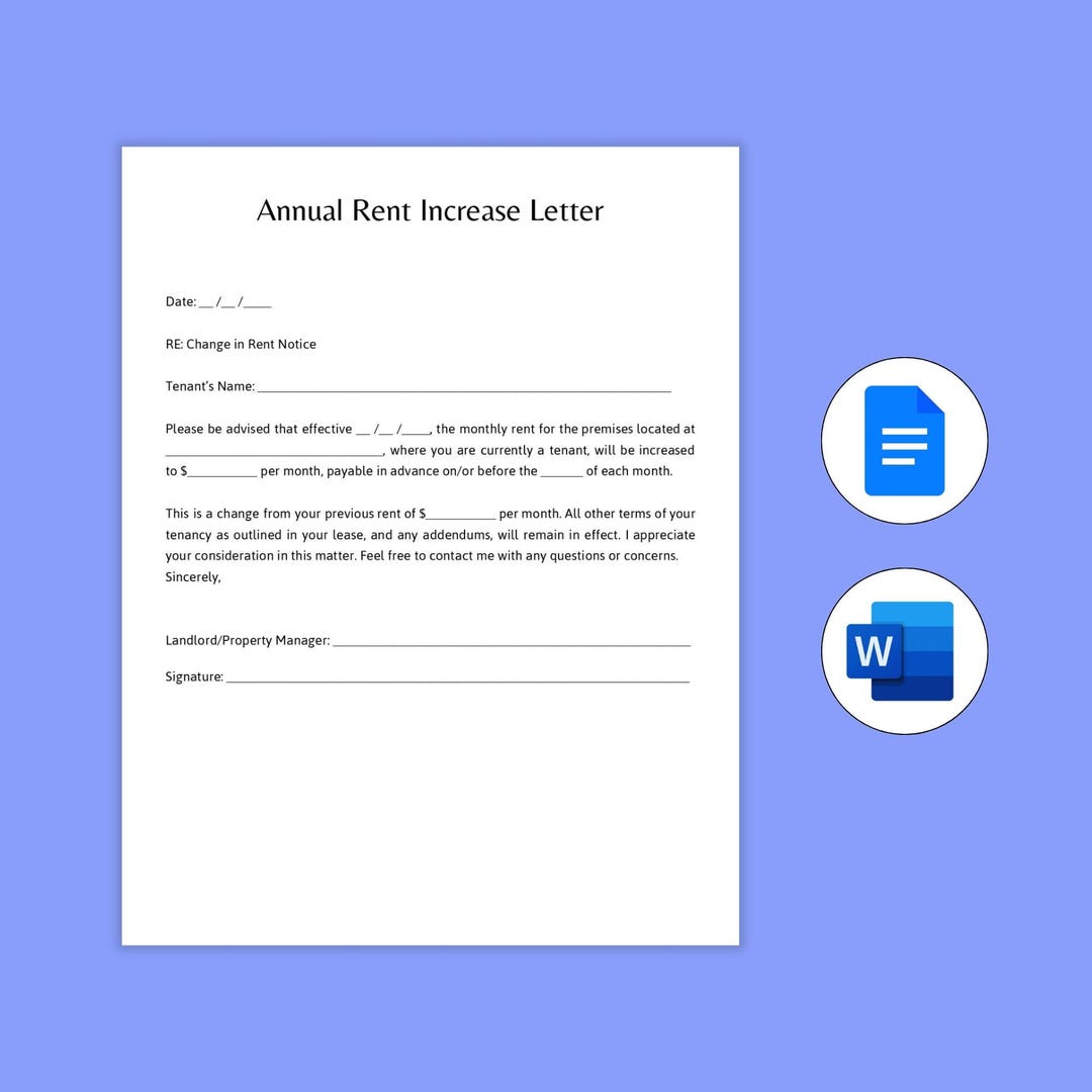 Rent Increase Notice. Letter to Raise Rent. Rental Increase Notice ...