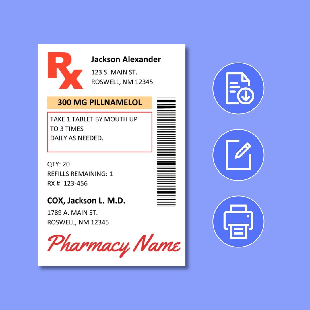 Prescription Label Template, Editable RX Bottle Label Template, Fun