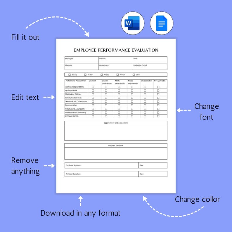 Employee Performance Evaluation Template, Job Performance Review ...
