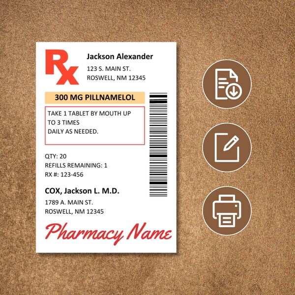 Prescription Label Template, Editable RX Bottle Label Template, Fun Pill Bottle Label, Custom Prescription Bottle Label, Medicine Label