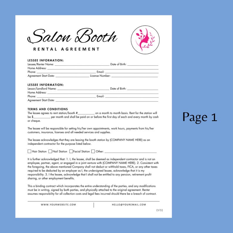 Professional Salon Booth Rental Contract. Editable Booth Rental Agreement. Salon Chair Rental, Salon Lease, Salon booth rental contract image 4