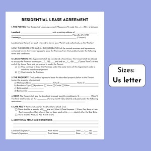 Editable Residential Lease Agreement Template. Printable Rental Agreement. Landlord Form, Residential Lease Contract. Rental Lease Agreement