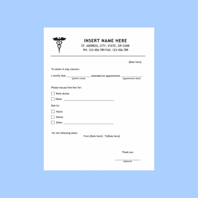 Fillable Doctors Note for Work Doctor Excuse Note Drs Note - Etsy UK