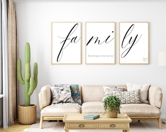 Family Print, Set of 3 family wall prints, home decor, wall art, living room prints, wall decor, home family quotes, family printable art