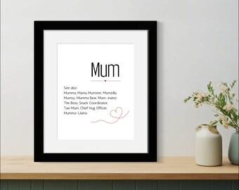 Mum See Also, Mum Humor, Mum Also Known As, printable wall art, digital download, mum gift, gift from daughters, gift for her, mum print,