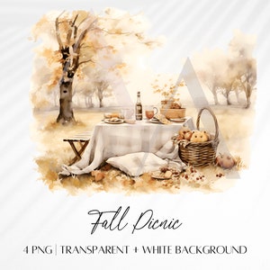 Fall Picnic Watercolor Clipart | Autumn Scenes Clipart | Fall Watercolor PNG | Commercial Use Digital Download