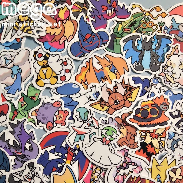 Mega Evolutions Mini Poke Stickers | Die-cut Waterproof Vinyl Sticker Set