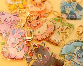 Floral Eevelution | Poke 2.5" Clear Acrylic Keychain Charm