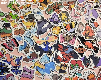 650-721 Mini Poke-klistermärken | Alla Gen 6 Kalos mons | Set med utstansade vattentäta vinylklistermärken