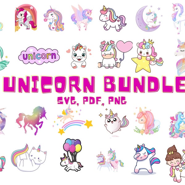 Unicorn SVG PNG Bundle, Colorful Unicorn Head Vector, Unicorn Rainbow Svg,Digital Download Unicorn Birthday SVG Bundle Cut files for Cricut