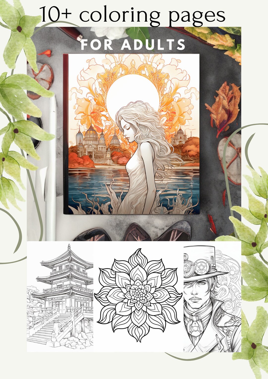 10+ Printable Coloring Pages for Adults Coloring Book Etsy