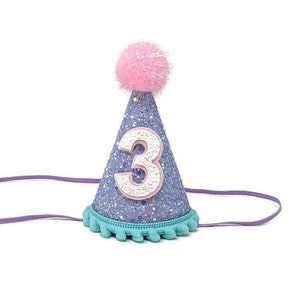 Any age Birthday Hat, Girls Birthday Hat, Baby&#39;s First Birthday, Lavender, Pink and Aqua Birthday Hat, Cake Smash