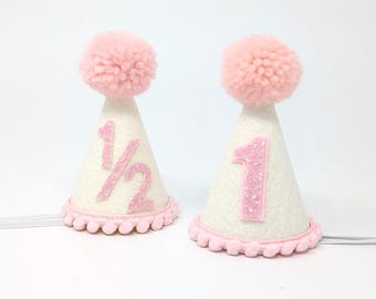 Pink Pom Birthday Hat: Glitter Number Photo Prop (3 inch)