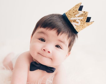 Baby Boy's Birthday Crown, Any Age Birthday Crown, Boy's First Birthday, Boy's First Birthday Crown, Half Birthday, Pale Gold and Black