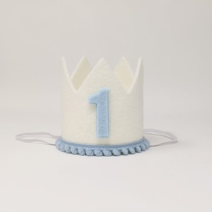 Felt First Birthday Crown: White & Baby Blue Party Hat