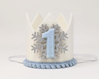 Winter Onederland First Birthday Crown: Blue Snowflake, White Felt
