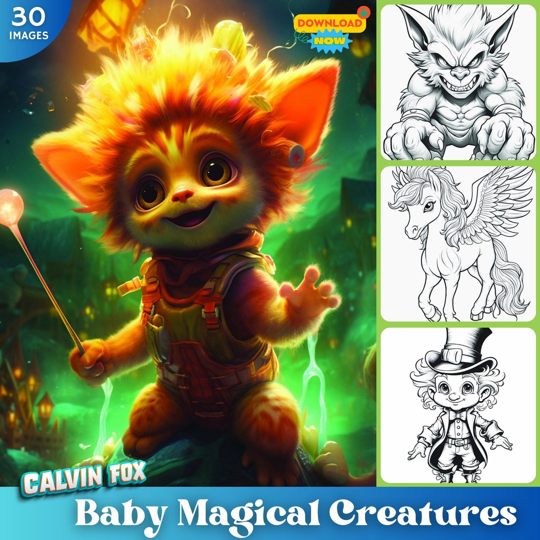 Coloring Adventures With Baby Magical Creatures - 8.5" X 11" - Etsy