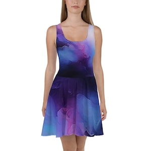 Purple Visions - Skater Dress, Watercolor, Art, Beautiful, EDM, Flowing Summer Dress
