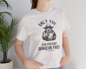 Dungeon Fire Prevention Owlbear T-Shirt, Dungeons and Dragons Inspired Unisex Jersey Short Sleeve Tee