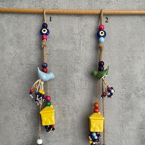 Ceramic Birdhouse Wall Hanging: Handmade Evil Eye Home Decor