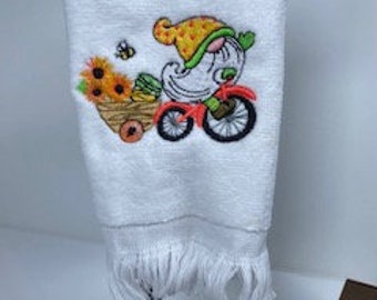 Embroidered fingertip towel | Springtime Gnome | Spring Flowers | Gardening Gnome | Gift Idea | Spring Towel | Bathroom Towel | Spring Decor